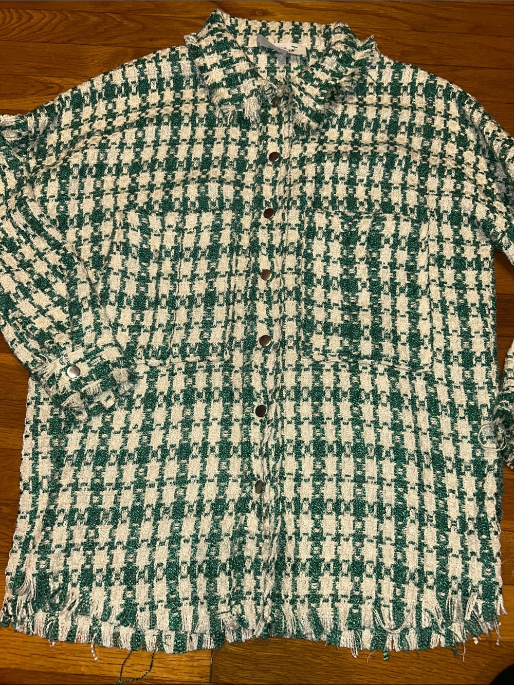 Urban Outfitters BB Dakota Green Check Tweed Button-Up Shirt Jacket medium